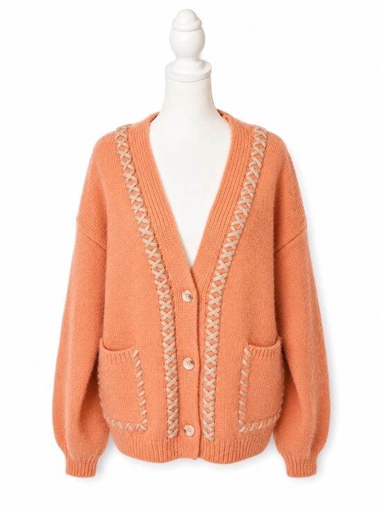 vestique Sweaters - Vestique Cozy Coral Knit Button-Front Cardigan Sweater-Large